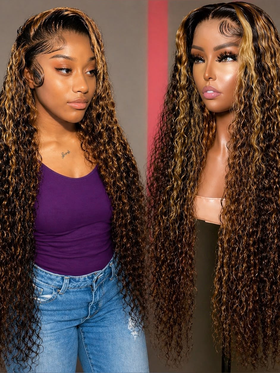 Wig sans colle 5x5 Deep Wave Color #Highlight